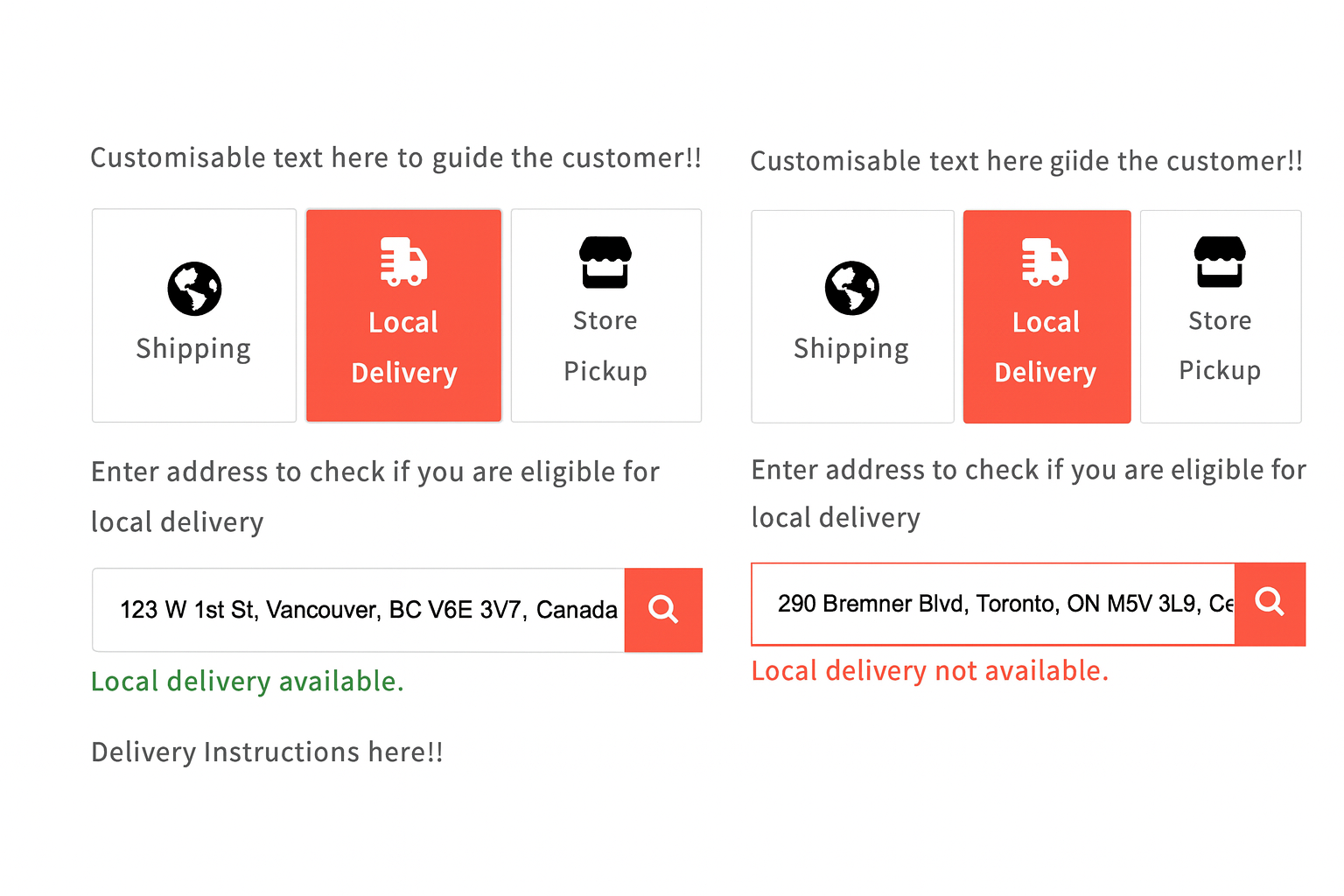 Bird clearly shows which addresses are eligible for local delivery and which fall outside the delivery zone